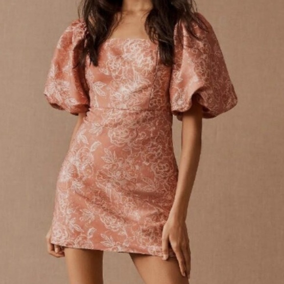 Sachin & Babi Kendal Short Puff Sleeve Metallic Embossed Floral Mini Dress 8 - Picture 1 of 12